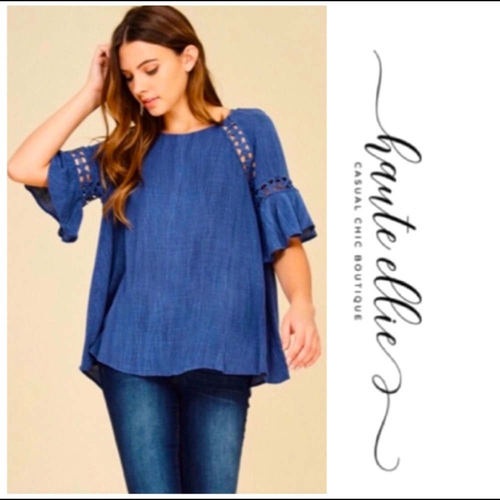 NWT! LILA - INDIGO LACE INSET TEXTURE TOP